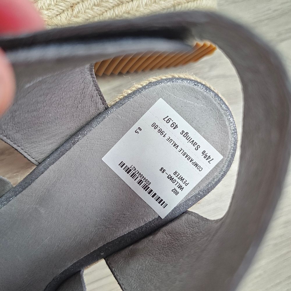 EILEEN FISHER 'willow' Espadrille Wedge Sandal In Pewter Metallic Suede Platform - Picture 4 of 8
